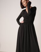 by swan Rochie neagră încrețită cambrată din viscoză cu decolteu în V și mânecă lungă Emirie
