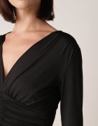 by swan Rochie neagră încrețită cambrată din viscoză cu decolteu în V și mânecă lungă Emirie