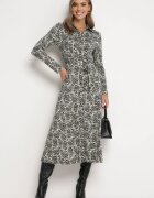 by swan Rochie Neagră Midi Cămașă Decorată Cu Model Floral Robines