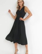by swan Rochie Neagră Midi Fără Mâneci cu Tiv Plisat Dreana