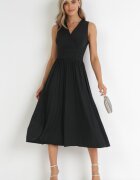 by swan Rochie Neagră Midi Fără Mâneci cu Tiv Plisat Dreana