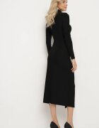 by swan Rochie neagră mulată cu viscoză decorată cu drapaj și crăpătură laterală Lilindra
