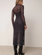 by swan Rochie Neagră Mulată din Plase cu Viscoză Imprimeu Leopard Nalvessa