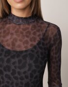 by swan Rochie Neagră Mulată din Plase cu Viscoză Imprimeu Leopard Nalvessa