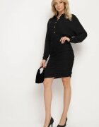 by swan Rochie Neagră Mulată din Viscoză cu Partea Superioară tip Cămașă croială Liliac și încrețituri Cedilie