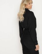 by swan Rochie Neagră Mulată din Viscoză cu Partea Superioară tip Cămașă croială Liliac și încrețituri Cedilie
