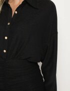 by swan Rochie Neagră Mulată din Viscoză cu Partea Superioară tip Cămașă croială Liliac și încrețituri Cedilie