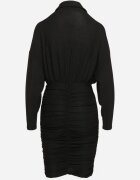 by swan Rochie Neagră Mulată din Viscoză cu Partea Superioară tip Cămașă croială Liliac și încrețituri Cedilie
