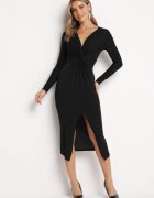 by swan Rochie Neagră Mulată Midi cu Despicătură și Drapată Brindara