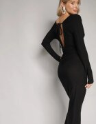 by swan Rochie Neagră Mulată Midi cu Fir Metalic și Spate Decupat Niorve