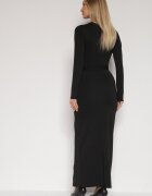 by swan Rochie Neagră Petrecută din Viscoză Decorată cu Despicătură și Cordon Legat Teslea