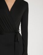 by swan Rochie Neagră Petrecută din Viscoză Decorată cu Despicătură și Cordon Legat Teslea