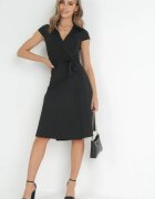 by swan Rochie Neagră Plic Midi Cu cordon în talie Mayella