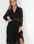 by swan Rochie Neagră Strălucitoare cu Volane și Elastic în Talie Limite