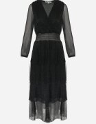 by swan Rochie Neagră Strălucitoare cu Volane și Elastic în Talie Limite