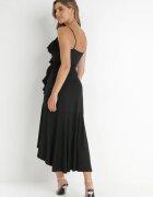 by swan Rochie neagră tip plic cu bretele decorată cu volane Adathe