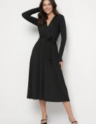 by swan Rochie neagră tip plic din Viscoză legată în talie Drestalia