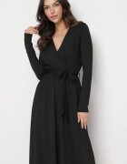 by swan Rochie neagră tip plic din Viscoză legată în talie Drestalia