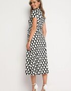 by swan Rochie Negru-Albă tip Cămașă cu Guler și Curea din Material în Talie Vranea