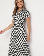 by swan Rochie Negru-Albă tip Cămașă cu Guler și Curea din Material în Talie Vranea