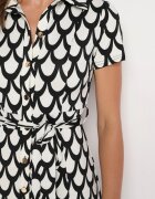 by swan Rochie Negru-Albă tip Cămașă cu Guler și Curea din Material în Talie Vranea