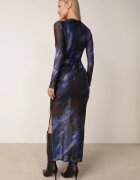 by swan Rochie Negru-Bleumarin Mulată Lungă din plasă cu șlit pe lateral Nethys