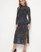 by swan Rochie Negru-Gri din plasă cu viscoză cu croială mulată cu fante și jupă Histaria