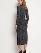 by swan Rochie Negru-Gri din plasă cu viscoză cu croială mulată cu fante și jupă Histaria