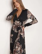 by swan Rochie petrecută din vâscoză cu imprimeu floral Guinesa Neagră