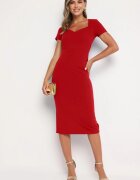 by swan Rochie roșie cambrată de cocktail cu viscoză și șliț la spate Castorea