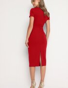 by swan Rochie roșie cambrată de cocktail cu viscoză și șliț la spate Castorea