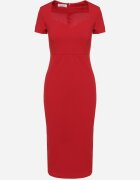 by swan Rochie roșie cambrată de cocktail cu viscoză și șliț la spate Castorea