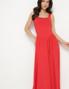 by swan Rochie Roșie din Vâscoză cu croi Evazat cu Decolteu Pătrat Tilvia