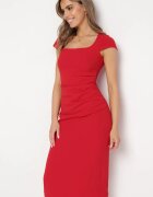 by swan Rochie Roșie Midi cu Decolteu Pătrat Revinane
