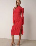 by swan Rochie Roșie Taliată Midi cu guler tip maletă și drapaj Abigiana