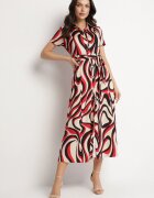 by swan Rochie roșie tip cămașă cu model geometric cu curea Zimorae