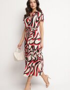 by swan Rochie roșie tip cămașă cu model geometric cu curea Zimorae