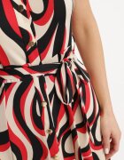 by swan Rochie roșie tip cămașă cu model geometric cu curea Zimorae