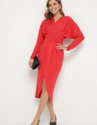 by swan Rochie roșie tip petrecut din viscoză decorată cu încrețituri Edivana