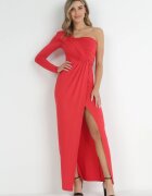 by swan Rochie roșie tip petrecut maxi pe un umăr cu drapaje Analaura