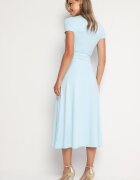 by swan Rochie Taliată Albastră Deschisă cu Nod Decorativ în Talie și Decolteu în V Selvitela