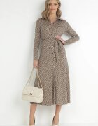 by swan Rochie tip cămașă bej cu centură legată Farima
