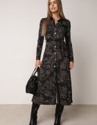 by swan Rochie tip cămașă din vâscoză cu flori și curea Harvina Neagră