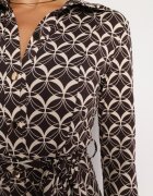 by swan Rochie Tip Cămașă Maro Midi cu Imprimeu Geometric cu Cordon Anelfi