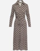 by swan Rochie Tip Cămașă Maro Midi cu Imprimeu Geometric cu Cordon Anelfi