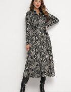 by swan Rochie tip cămașă maxi neagră cu cordon legat și model Paisley Biurtte