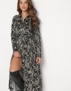 by swan Rochie tip cămașă maxi neagră cu cordon legat și model Paisley Biurtte