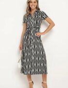 by swan Rochie tip cămașă Neagră cu model geometric Închisă cu nasturi cu cordon textil Thilea