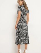 by swan Rochie tip cămașă Neagră cu model geometric Închisă cu nasturi cu cordon textil Thilea