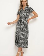 by swan Rochie tip cămașă Neagră cu model geometric Închisă cu nasturi cu cordon textil Thilea
